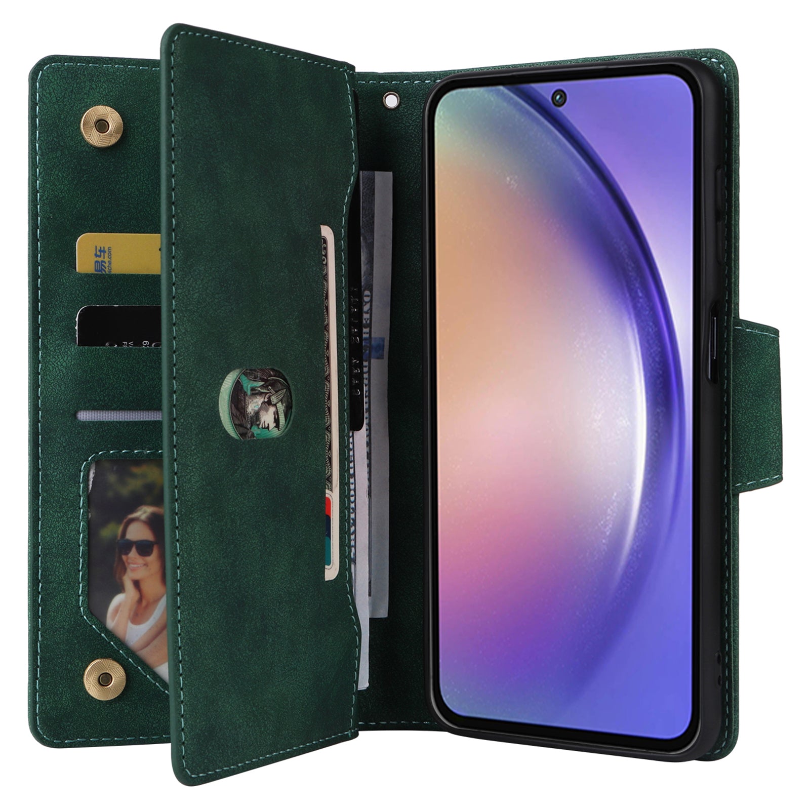 For Samsung Galaxy A55 5G Zipper Wallet Case Rivet Decor Leather Flip Phone Cover