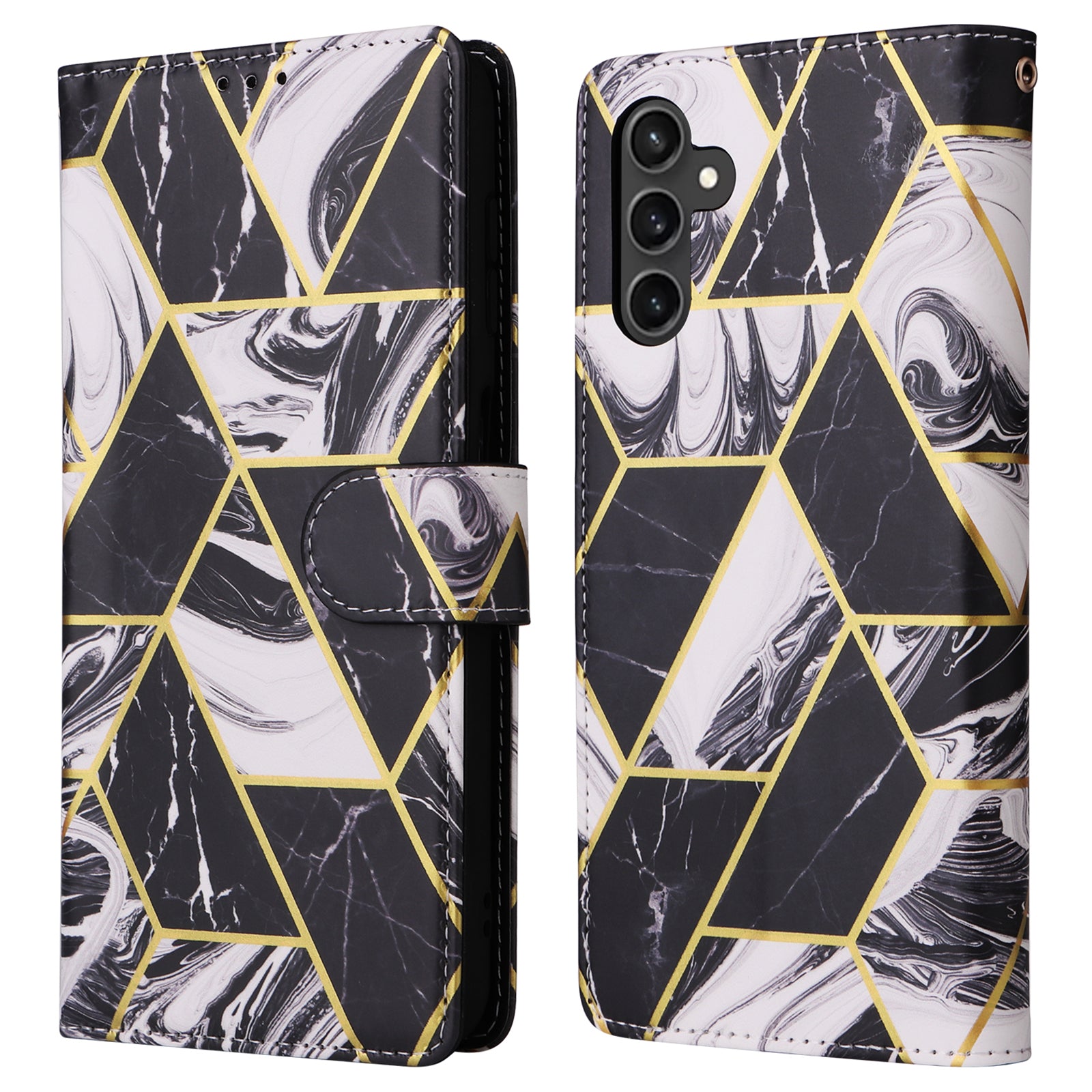 For Samsung Galaxy S23 FE Case Marble Pattern Lacquered Leather Phone Cover with Card Holder