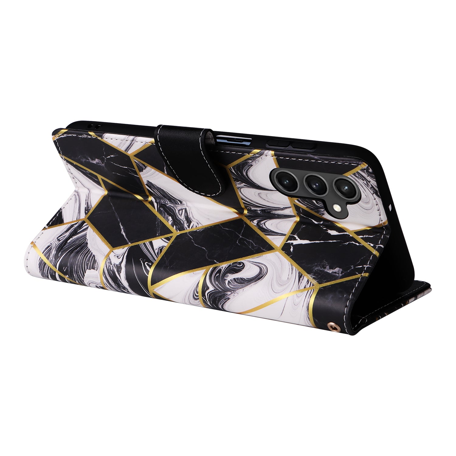 For Samsung Galaxy S23 FE Case Marble Pattern Lacquered Leather Phone Cover with Card Holder