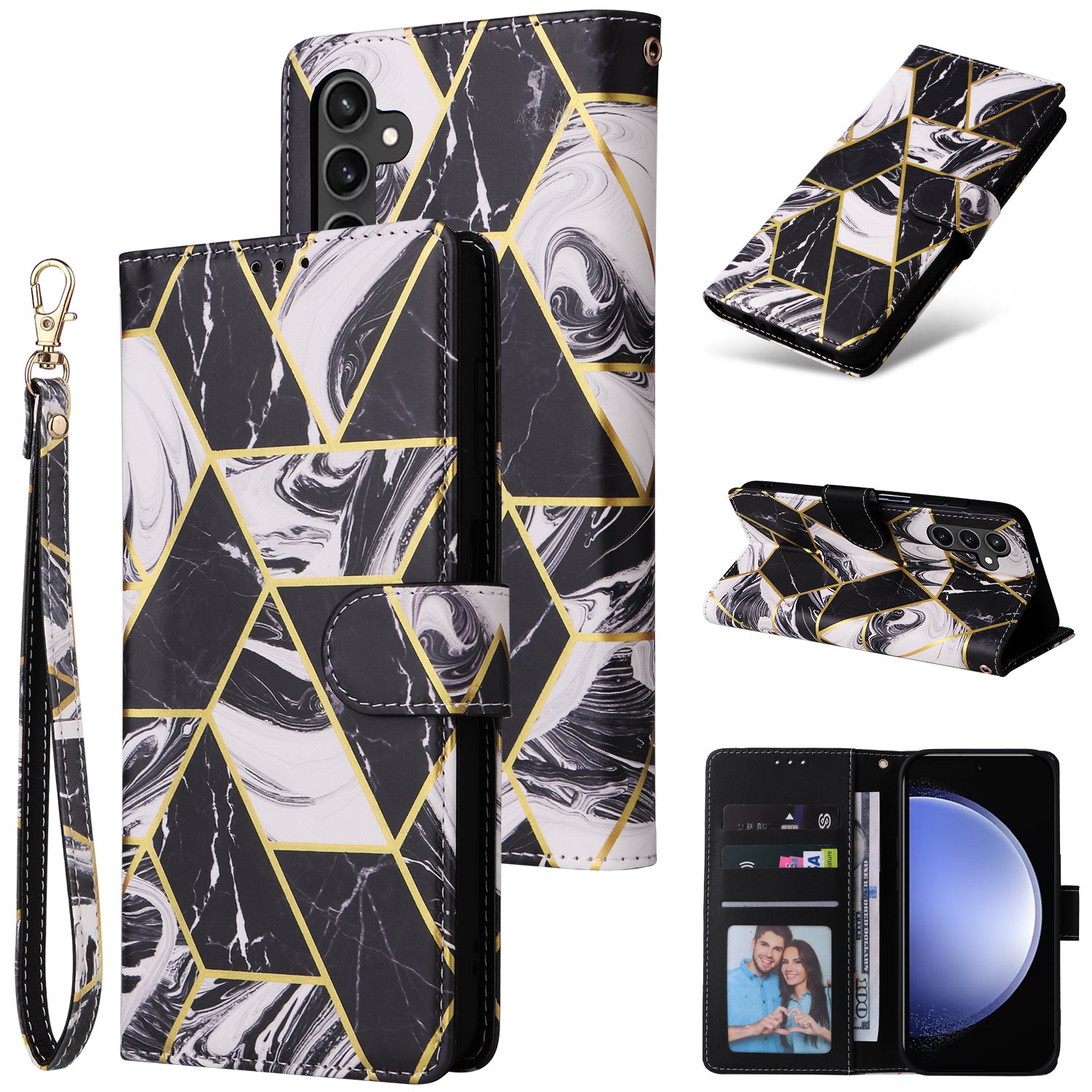 For Samsung Galaxy S23 FE Case Marble Pattern Lacquered Leather Phone Cover with Card Holder