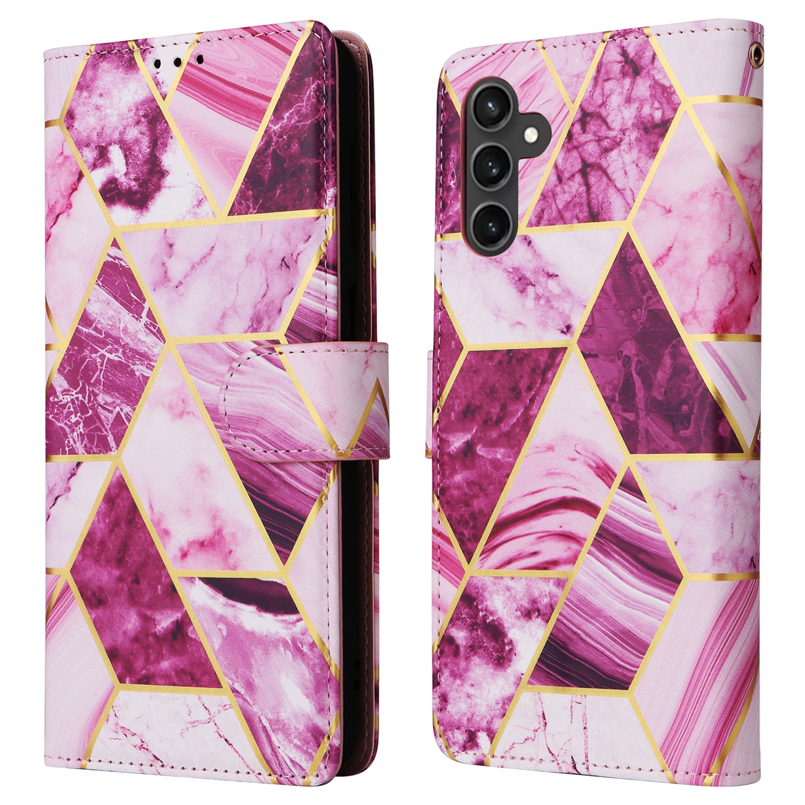 For Samsung Galaxy S23 FE Case Marble Pattern Lacquered Leather Phone Cover with Card Holder