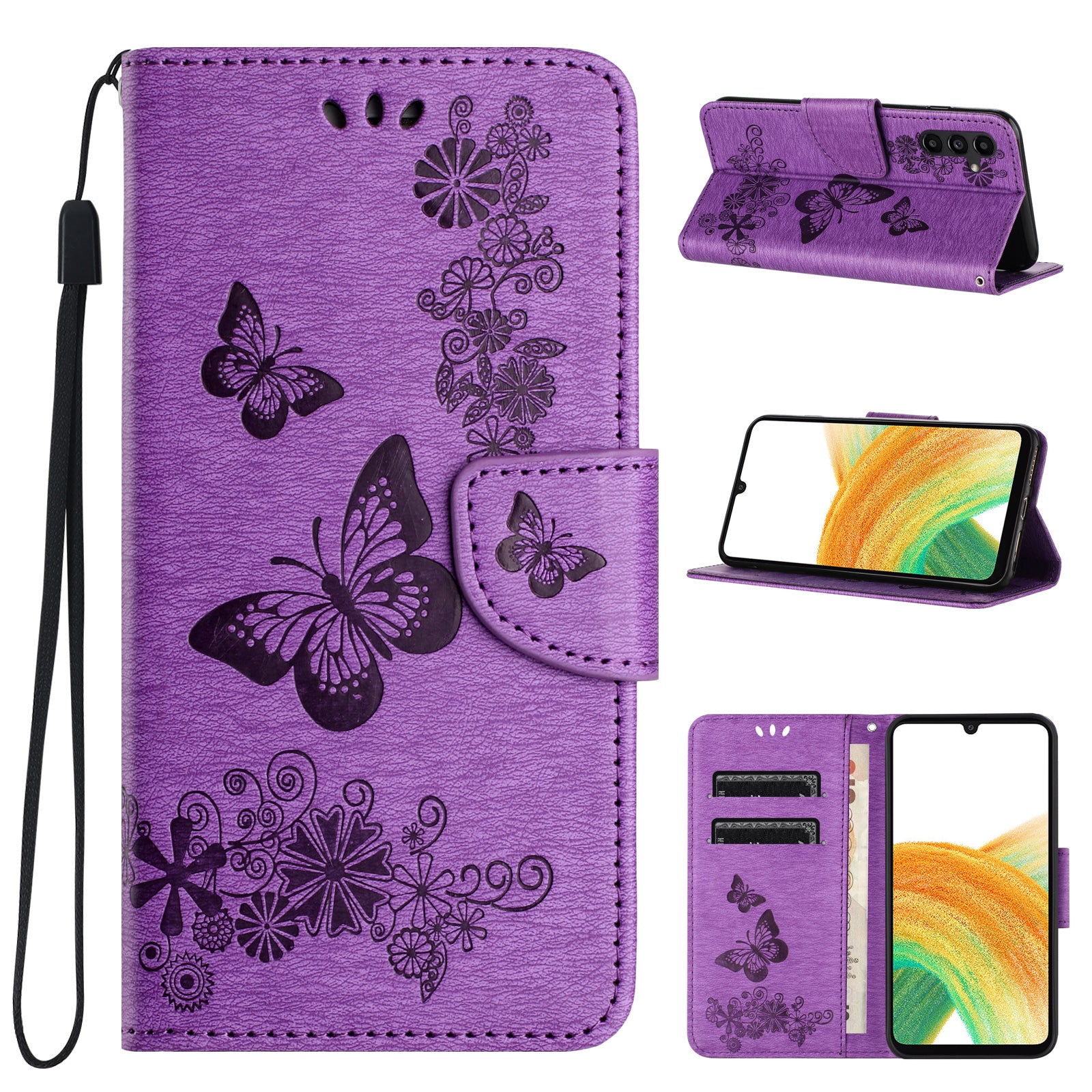 For Samsung Galaxy A35 5G Case Butterflies Flower  Folding Stand PU Leather Phone Cover