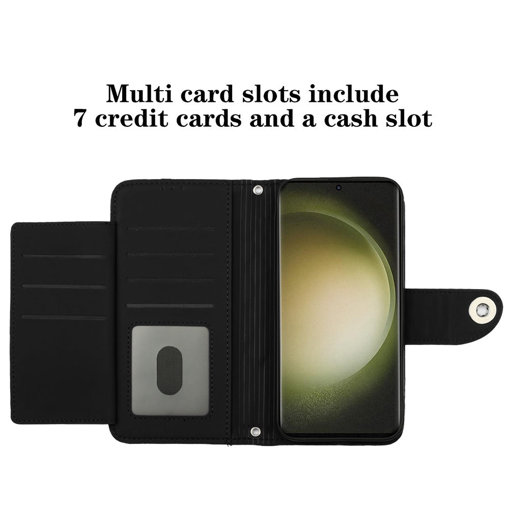 YB Imprinting Series-8 for Samsung Galaxy S24 Ultra Case Leather Phone Cover with 7 Card Slots