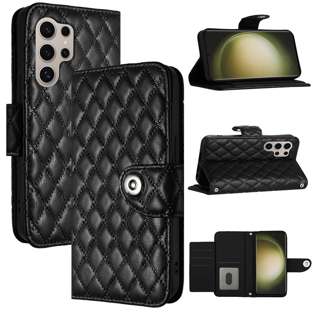 YB Imprinting Series-8 for Samsung Galaxy S24 Ultra Case Leather Phone Cover with 7 Card Slots