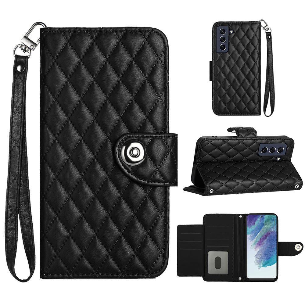 YB Imprinting Series-8 for Samsung Galaxy S21 FE 5G Case 7-Card Slots Leather Phone Cover