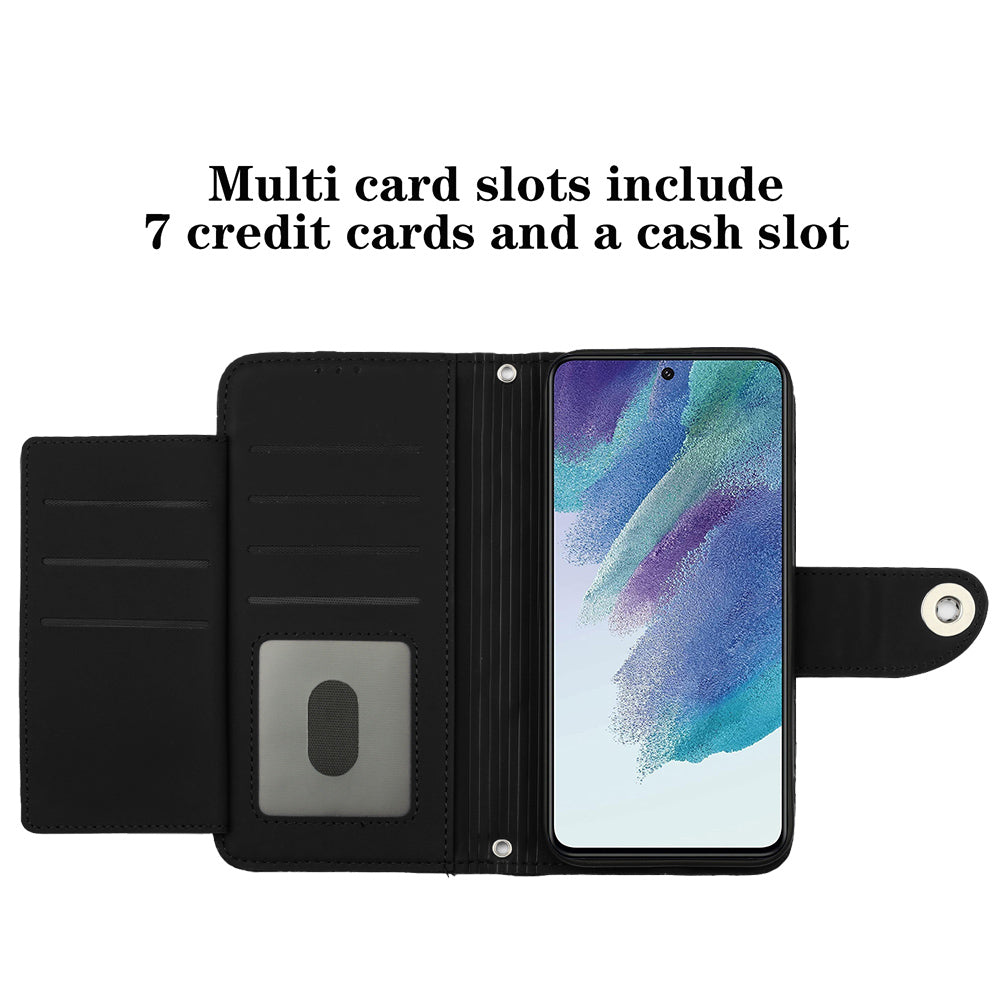 YB Imprinting Series-8 for Samsung Galaxy S21 FE 5G Case 7-Card Slots Leather Phone Cover