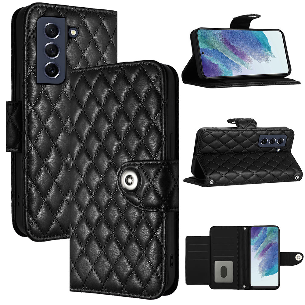 YB Imprinting Series-8 for Samsung Galaxy S21 FE 5G Case 7-Card Slots Leather Phone Cover