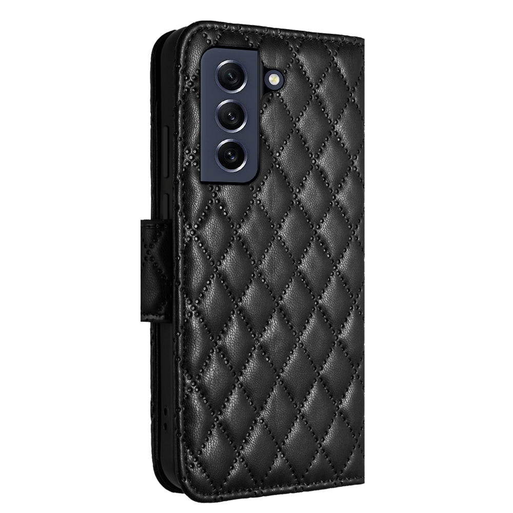 YB Imprinting Series-8 for Samsung Galaxy S21 FE 5G Case 7-Card Slots Leather Phone Cover