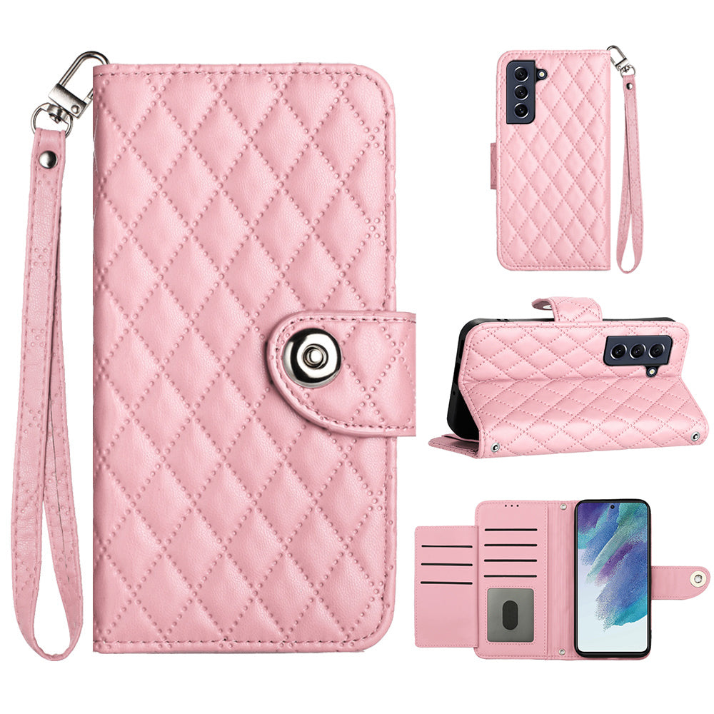 YB Imprinting Series-8 for Samsung Galaxy S21 FE 5G Case 7-Card Slots Leather Phone Cover
