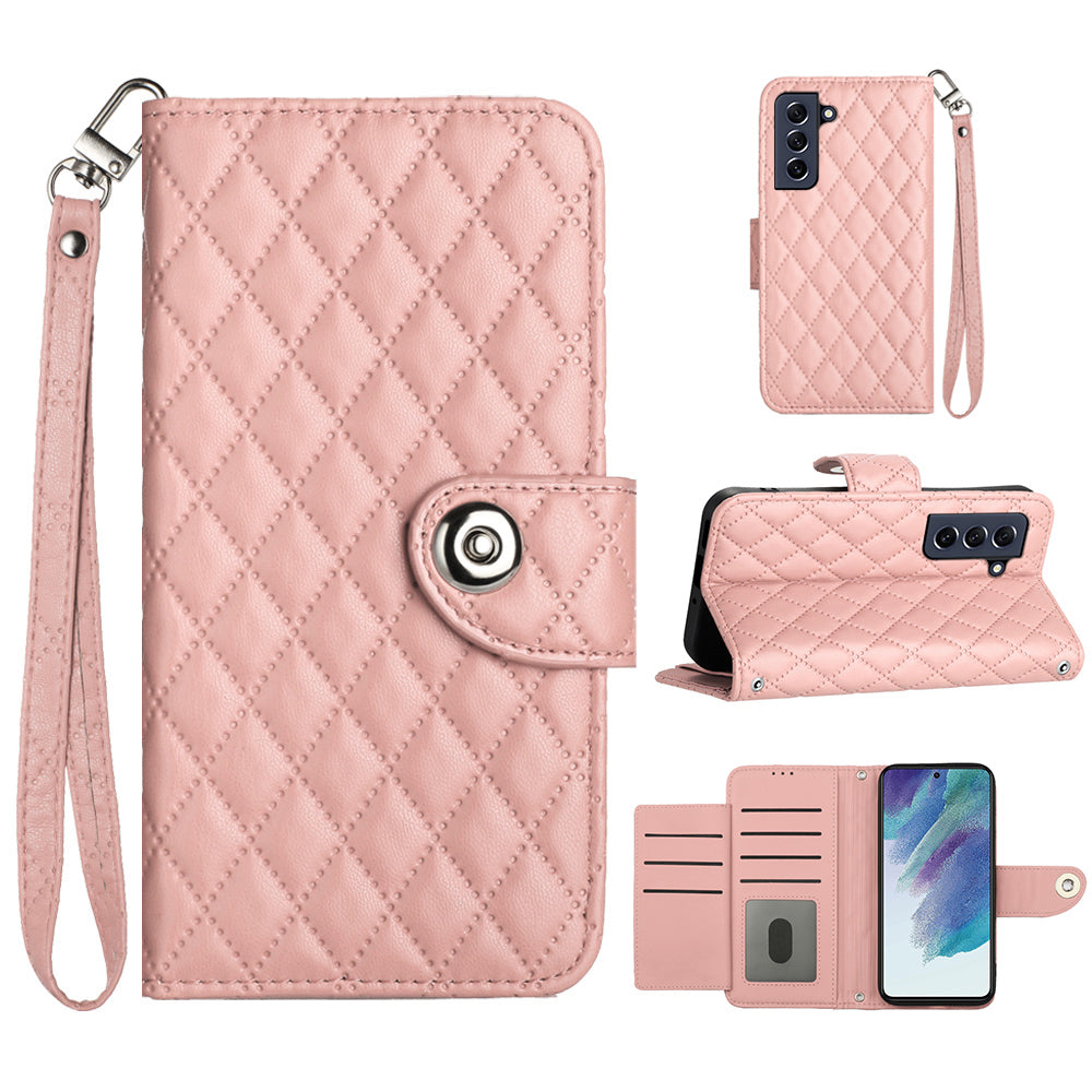YB Imprinting Series-8 for Samsung Galaxy S21 FE 5G Case 7-Card Slots Leather Phone Cover