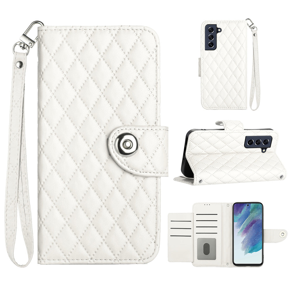YB Imprinting Series-8 for Samsung Galaxy S21 FE 5G Case 7-Card Slots Leather Phone Cover