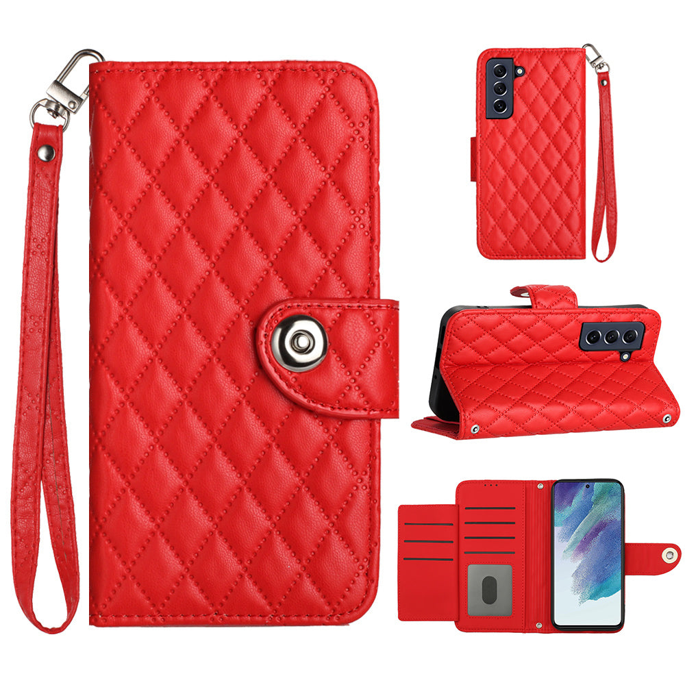 YB Imprinting Series-8 for Samsung Galaxy S21 FE 5G Case 7-Card Slots Leather Phone Cover