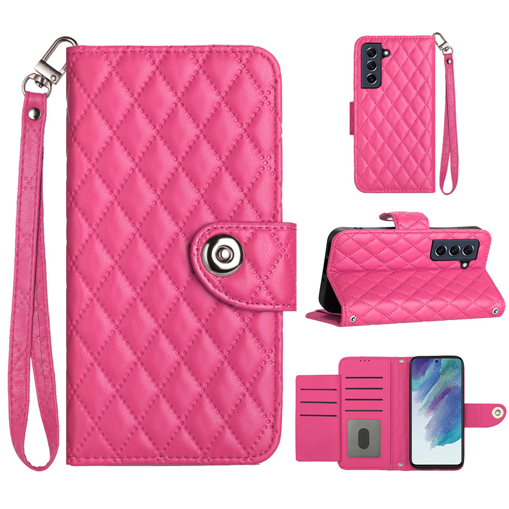 YB Imprinting Series-8 for Samsung Galaxy S21 FE 5G Case 7-Card Slots Leather Phone Cover
