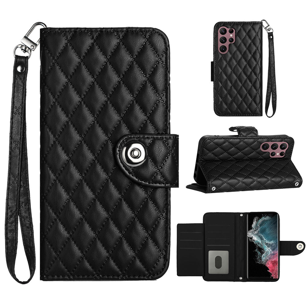 YB Imprinting Series-8 for Samsung Galaxy S22 Ultra 5G Case Leather Phone Cover with 7 Card Slots