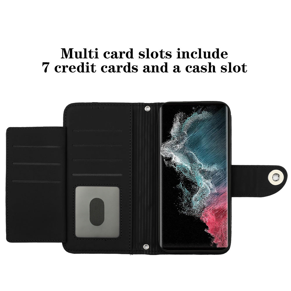 YB Imprinting Series-8 for Samsung Galaxy S22 Ultra 5G Case Leather Phone Cover with 7 Card Slots