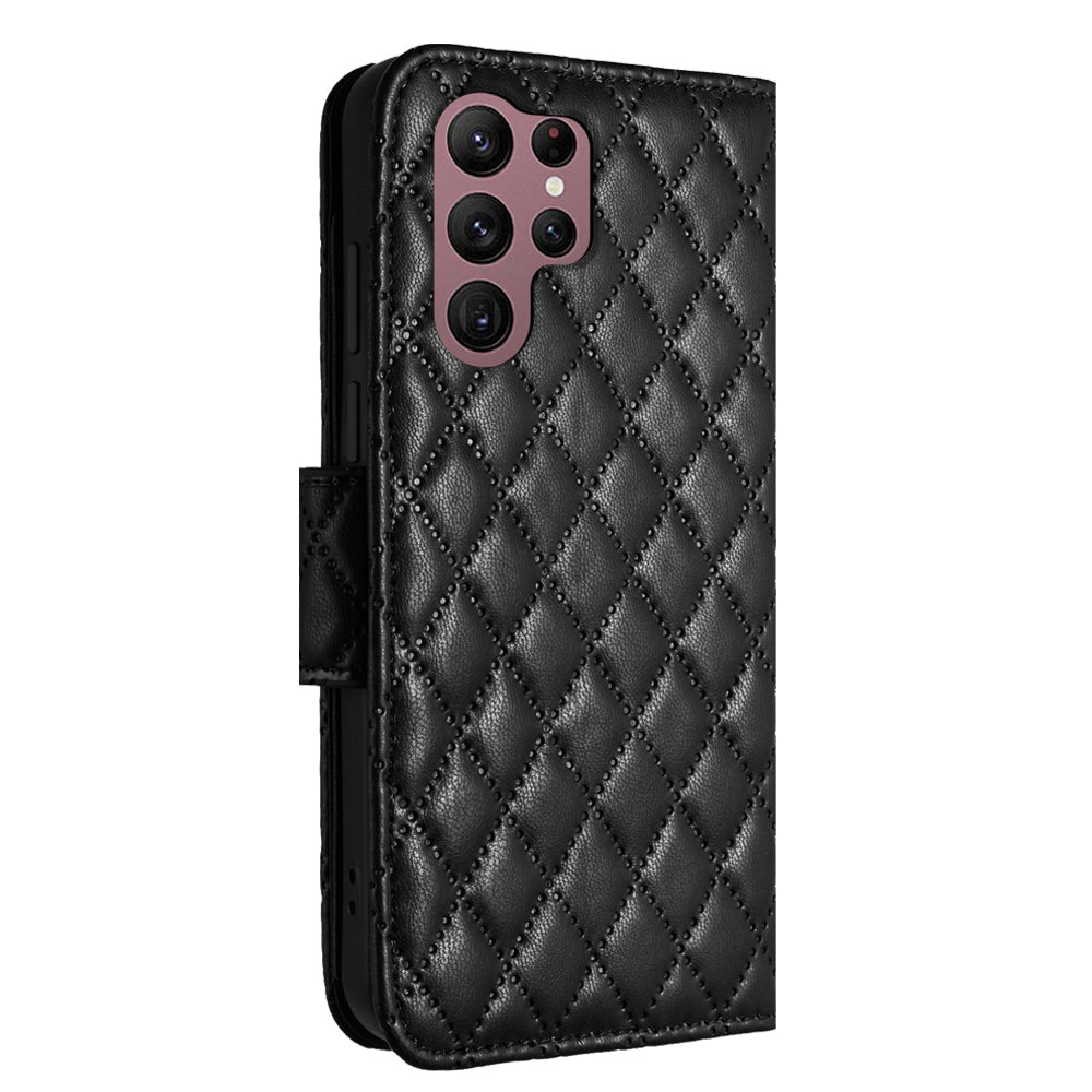 YB Imprinting Series-8 for Samsung Galaxy S22 Ultra 5G Case Leather Phone Cover with 7 Card Slots