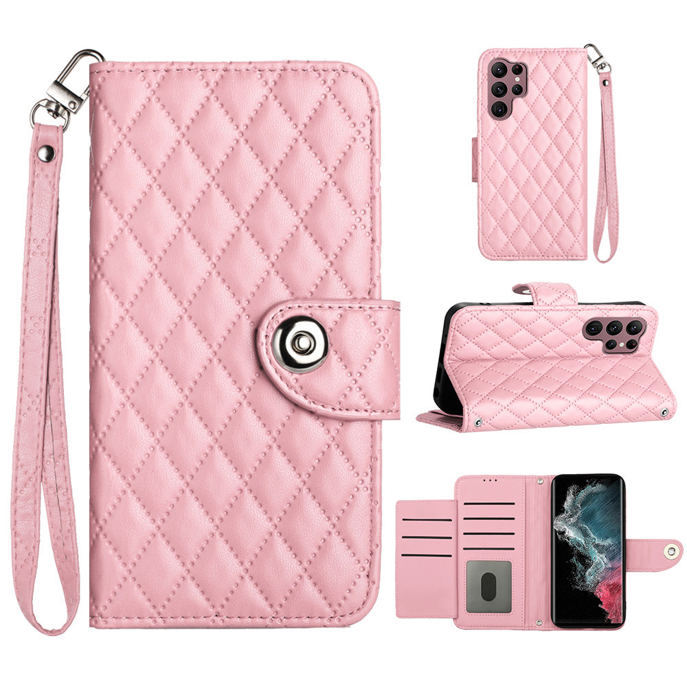 YB Imprinting Series-8 for Samsung Galaxy S22 Ultra 5G Case Leather Phone Cover with 7 Card Slots