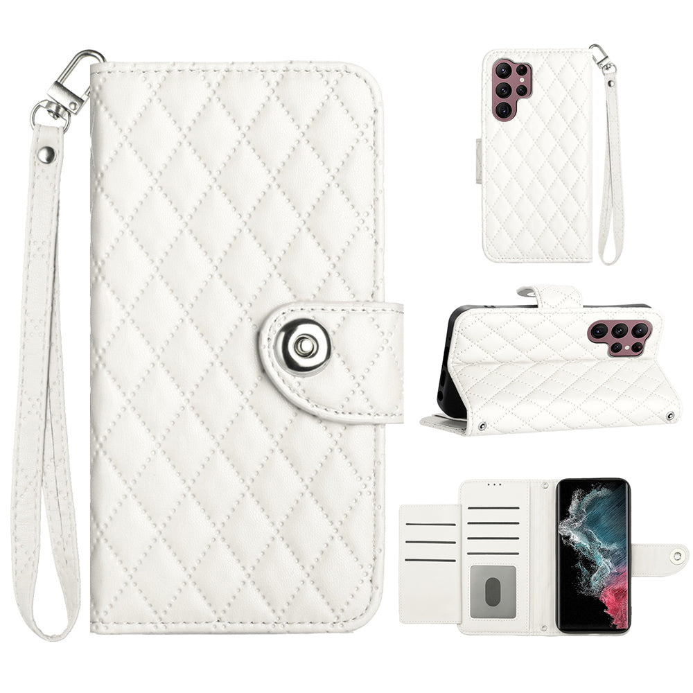 YB Imprinting Series-8 for Samsung Galaxy S22 Ultra 5G Case Leather Phone Cover with 7 Card Slots