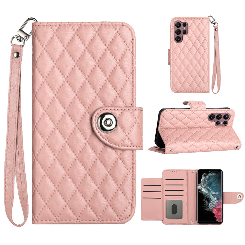 YB Imprinting Series-8 for Samsung Galaxy S22 Ultra 5G Case Leather Phone Cover with 7 Card Slots