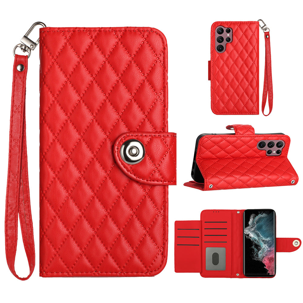 YB Imprinting Series-8 for Samsung Galaxy S22 Ultra 5G Case Leather Phone Cover with 7 Card Slots