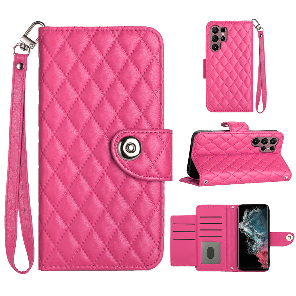 YB Imprinting Series-8 for Samsung Galaxy S22 Ultra 5G Case Leather Phone Cover with 7 Card Slots