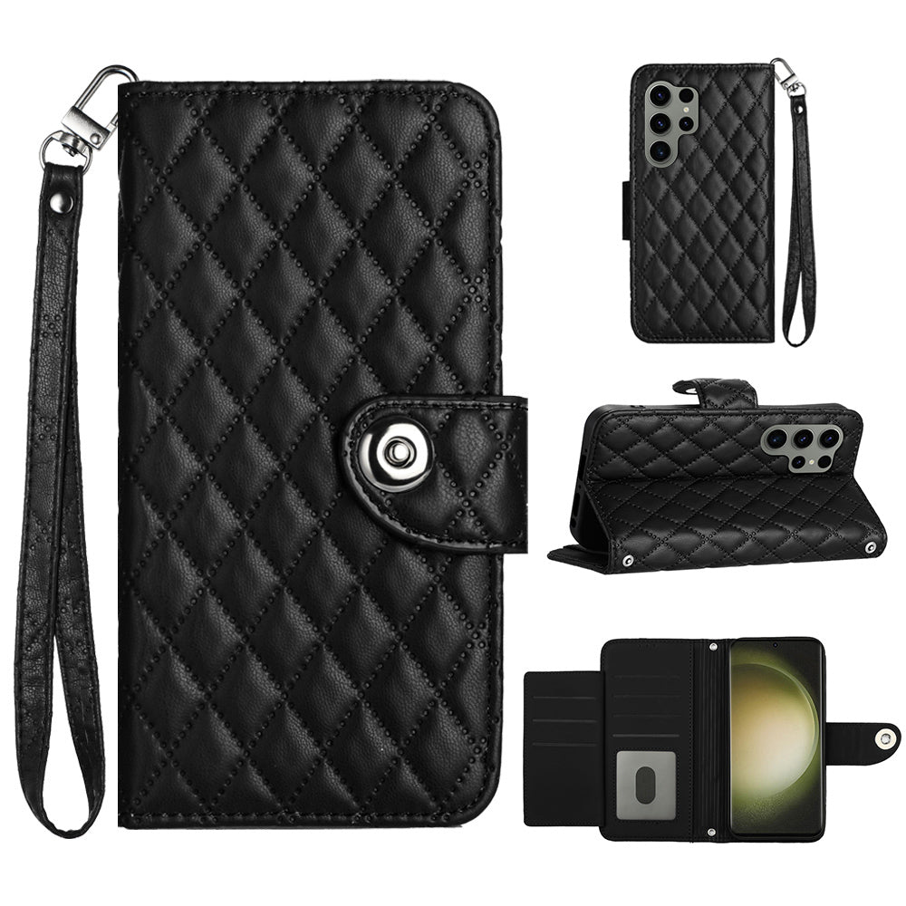 YB Imprinting Series-8 for Samsung Galaxy S23 Ultra Leather Case Shockproof Phone Cover with 7 Card Slots