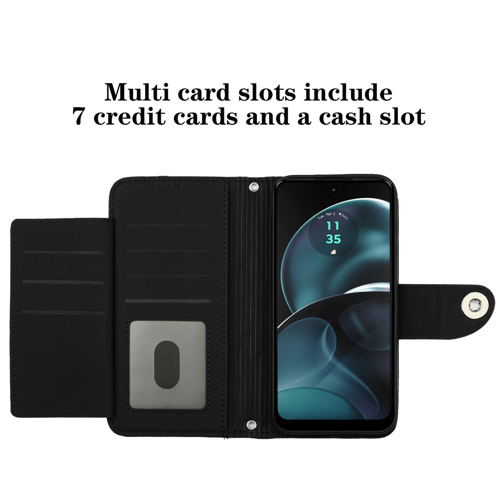 YB Imprinting Series-8 for Motorola Moto G14 4G Case Anti-Dorp Leather Phone Cover with 7 Card Slots
