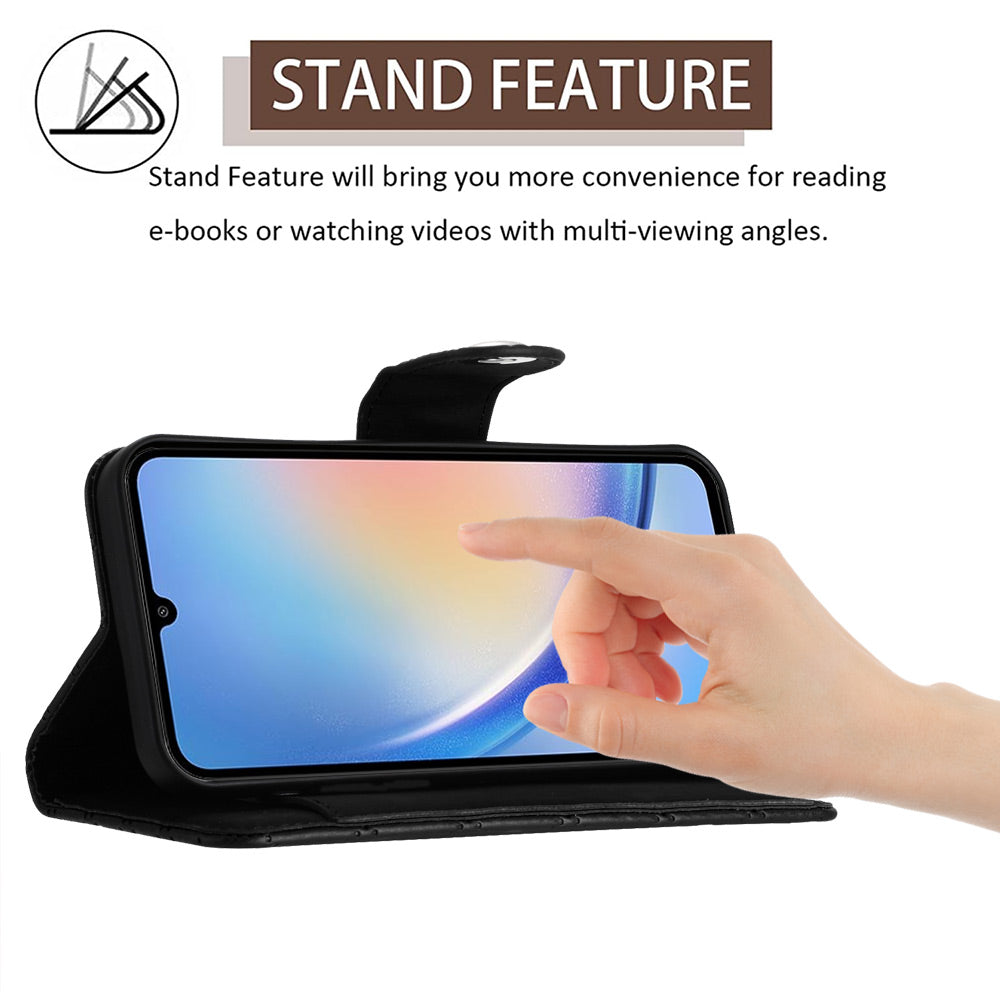 YB Imprinting Series-8 for Samsung Galaxy A14 4G / A14 5G Case Leather Stand Phone Cover with Wrist Strap