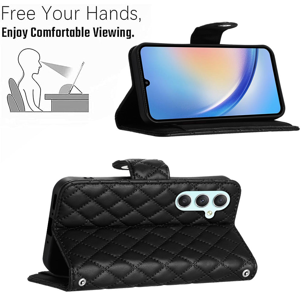 YB Imprinting Series-8 for Samsung Galaxy A14 4G / A14 5G Case Leather Stand Phone Cover with Wrist Strap