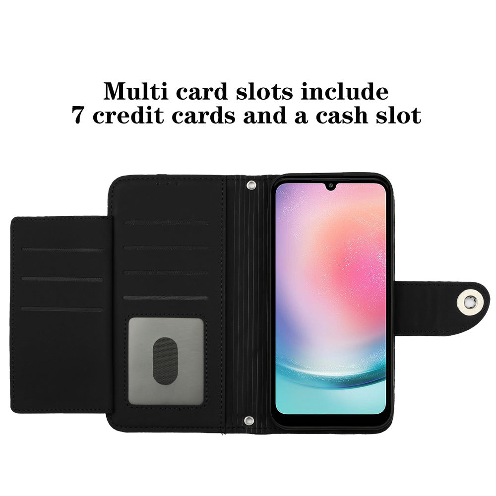 YB Imprinting Series-8 for Samsung Galaxy A14 4G / A14 5G Case Leather Stand Phone Cover with Wrist Strap