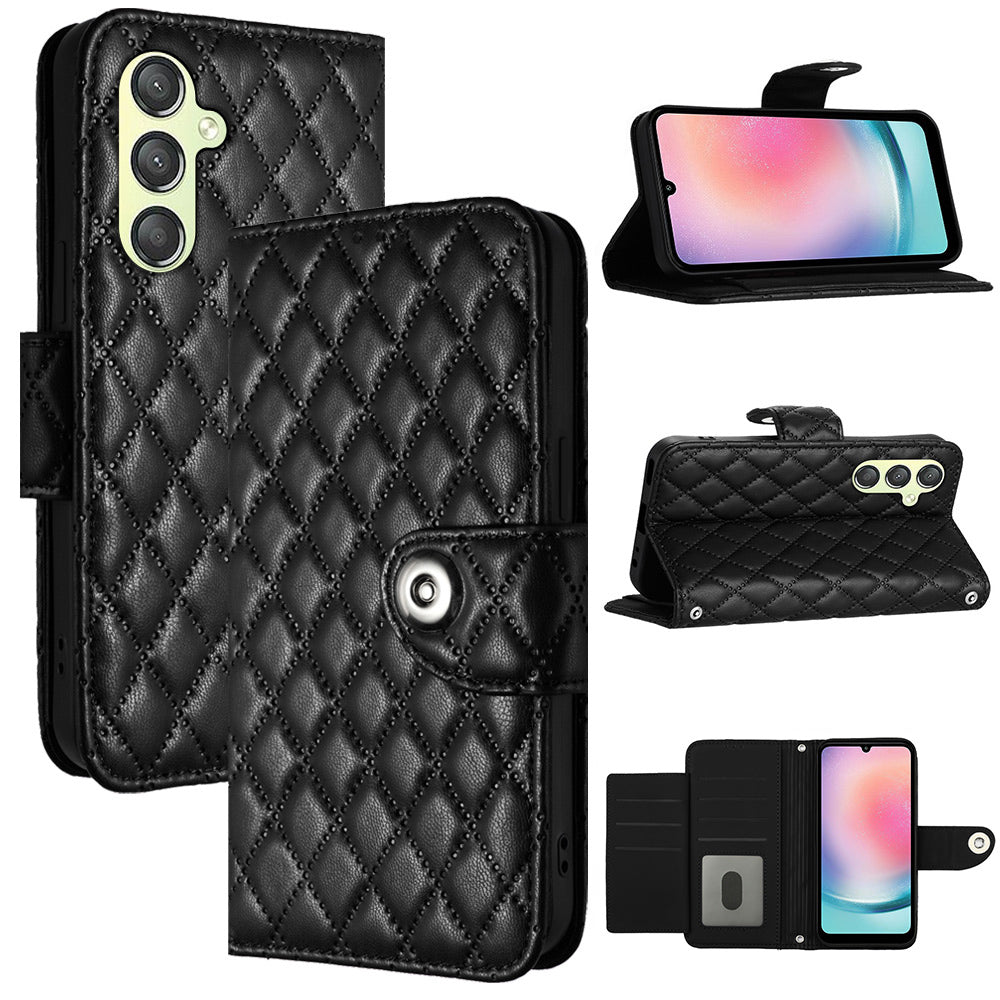 YB Imprinting Series-8 for Samsung Galaxy A14 4G / A14 5G Case Leather Stand Phone Cover with Wrist Strap
