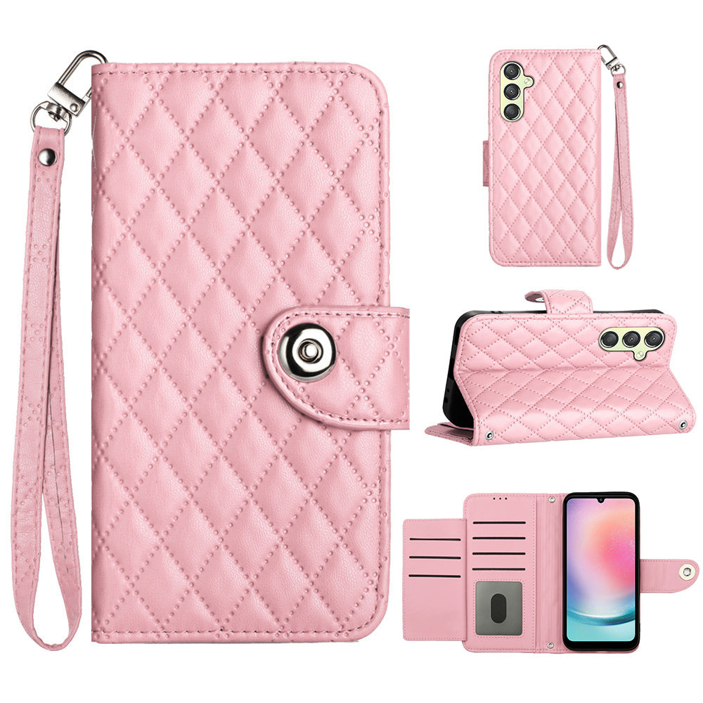 YB Imprinting Series-8 for Samsung Galaxy A14 4G / A14 5G Case Leather Stand Phone Cover with Wrist Strap