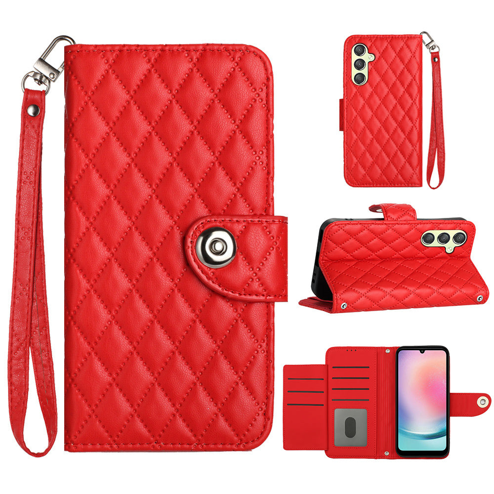 YB Imprinting Series-8 for Samsung Galaxy A14 4G / A14 5G Case Leather Stand Phone Cover with Wrist Strap