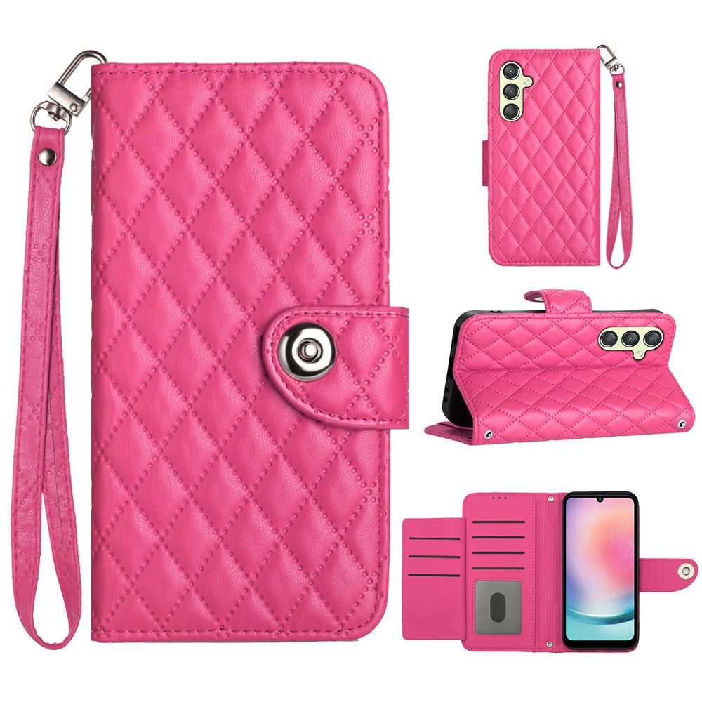 YB Imprinting Series-8 for Samsung Galaxy A14 4G / A14 5G Case Leather Stand Phone Cover with Wrist Strap