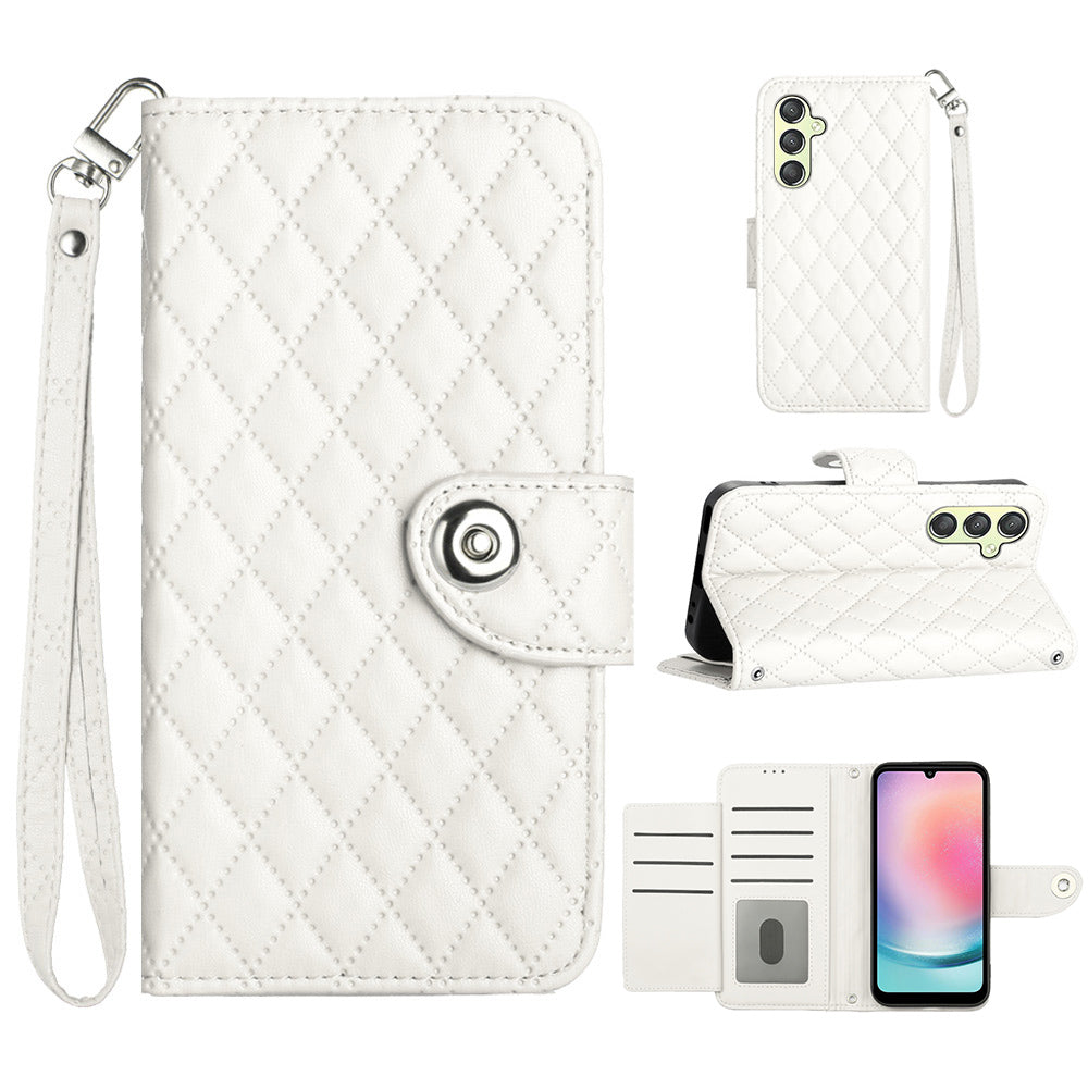 YB Imprinting Series-8 for Samsung Galaxy A14 4G / A14 5G Case Leather Stand Phone Cover with Wrist Strap