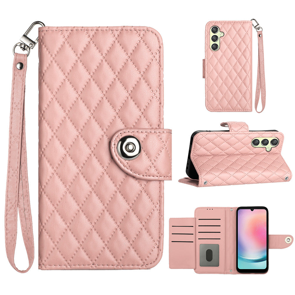 YB Imprinting Series-8 for Samsung Galaxy A14 4G / A14 5G Case Leather Stand Phone Cover with Wrist Strap