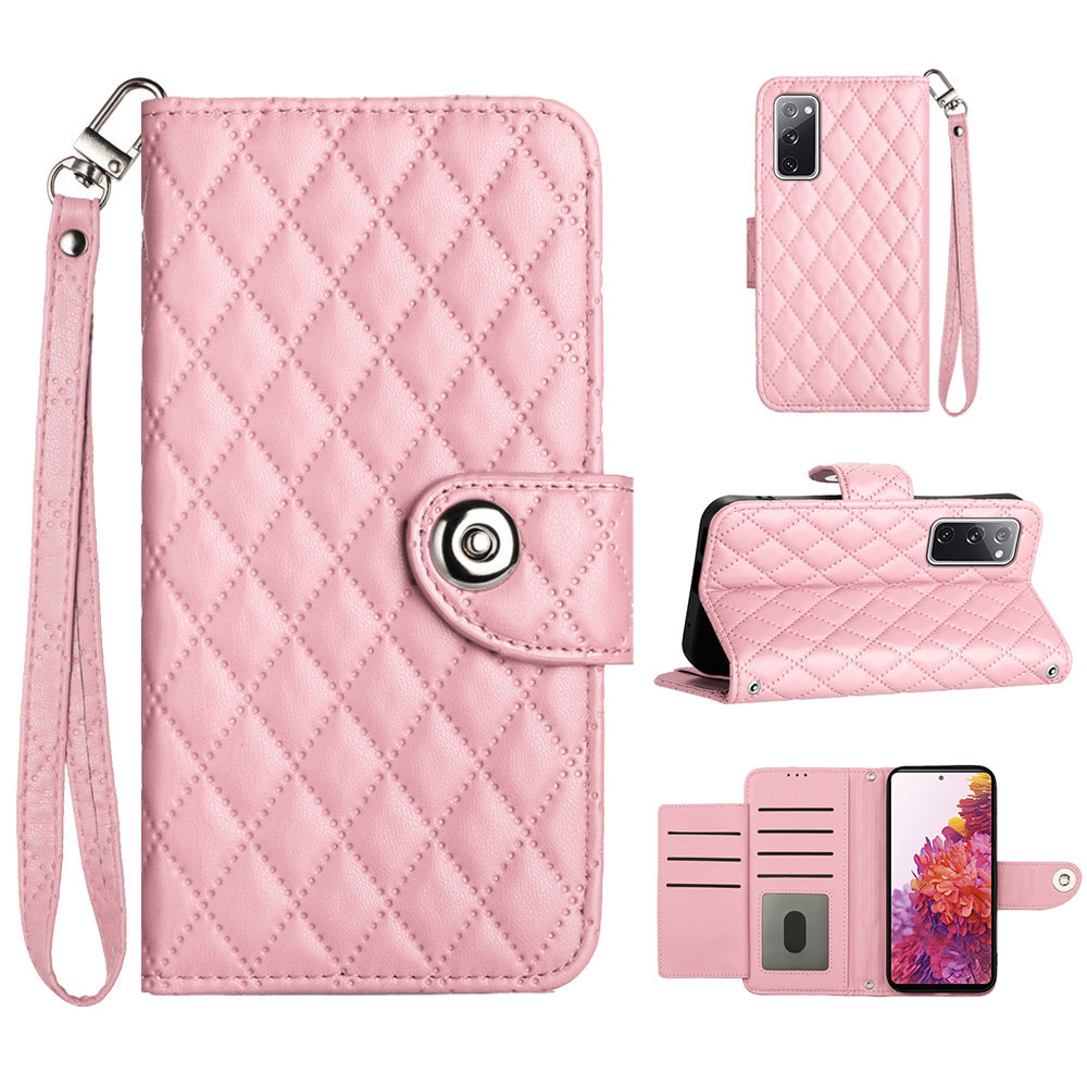 YB Imprinting Series-8 for Samsung Galaxy S20 FE 4G / FE 5G / S20 Lite / S20 FE 2022 Leather Case with Hand Strap