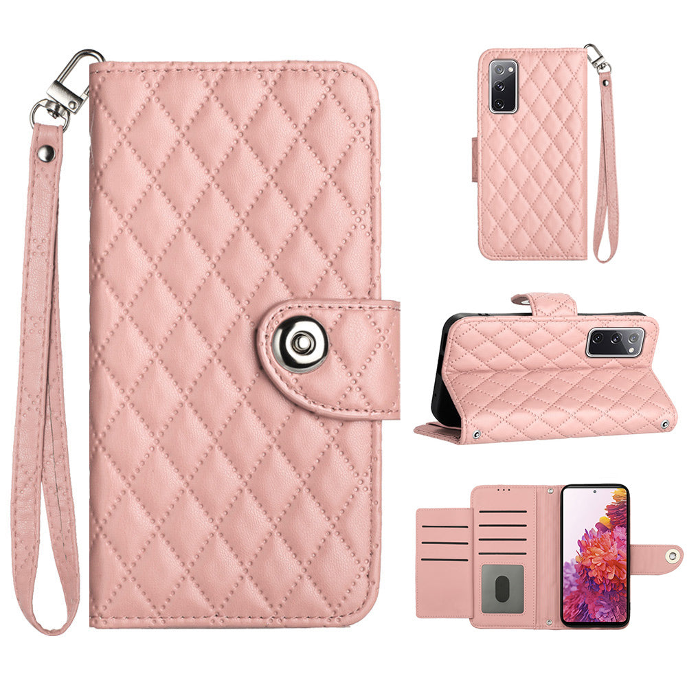 YB Imprinting Series-8 for Samsung Galaxy S20 FE 4G / FE 5G / S20 Lite / S20 FE 2022 Leather Case with Hand Strap