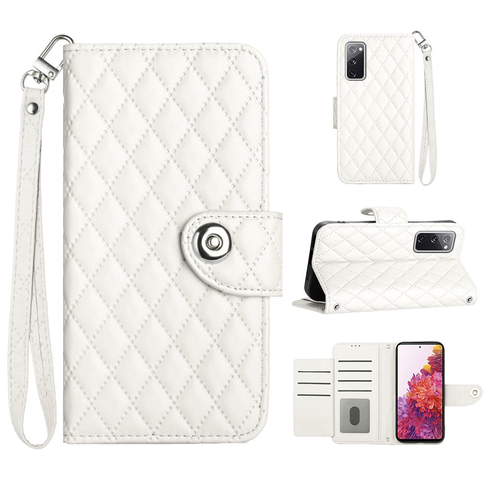 YB Imprinting Series-8 for Samsung Galaxy S20 FE 4G / FE 5G / S20 Lite / S20 FE 2022 Leather Case with Hand Strap