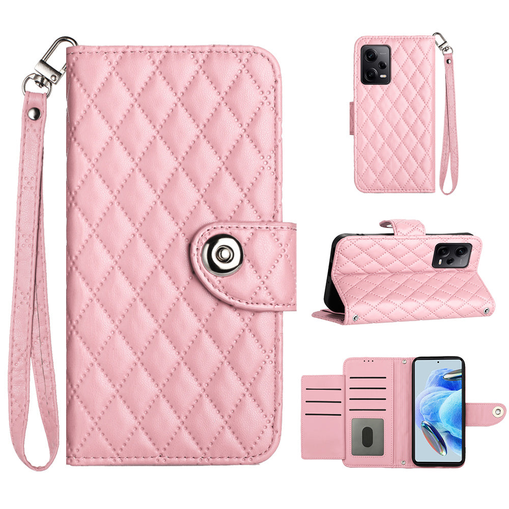 YB Imprinting Series-8 for Xiaomi Redmi Note 12 Pro 5G / Poco X5 Pro 5G Leather Phone Case with Hand Strap