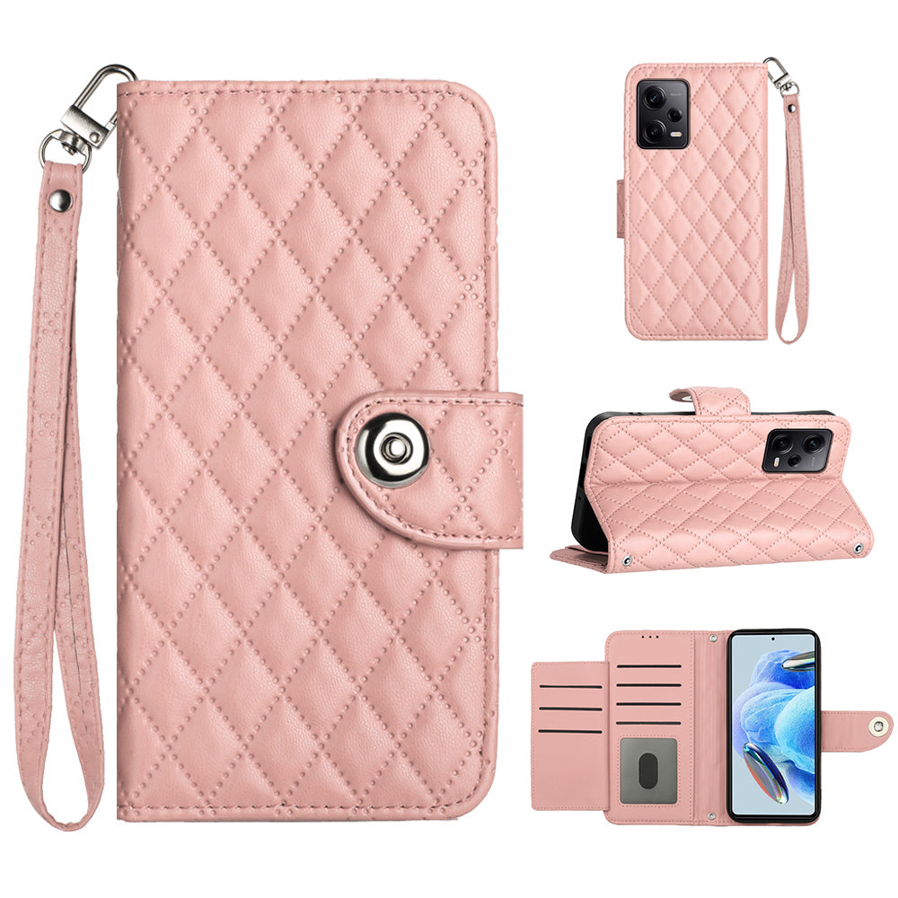 YB Imprinting Series-8 for Xiaomi Redmi Note 12 Pro 5G / Poco X5 Pro 5G Leather Phone Case with Hand Strap