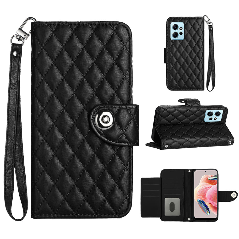 YB Imprinting Series-8 for Xiaomi Redmi Note 12 4G Case Leather Phone Wallet Cover with Hand Strap