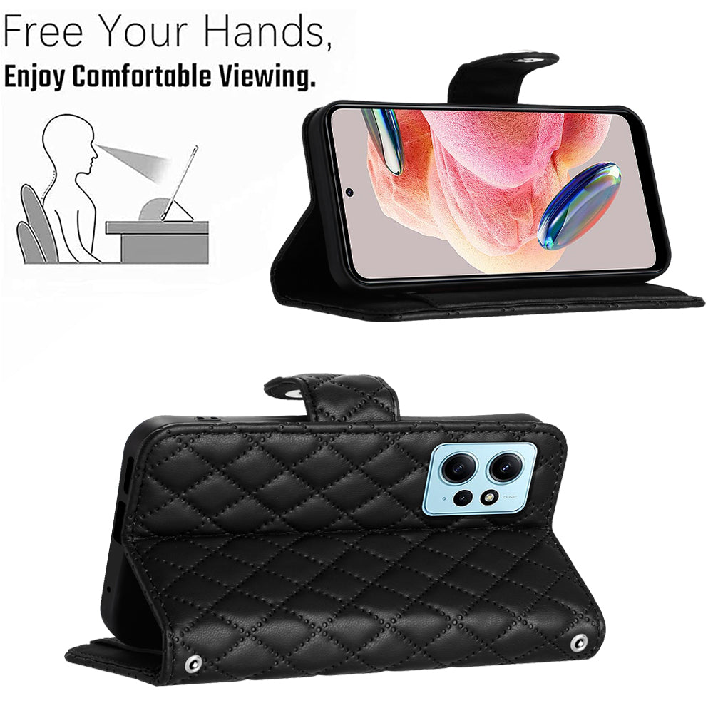 YB Imprinting Series-8 for Xiaomi Redmi Note 12 4G Case Leather Phone Wallet Cover with Hand Strap