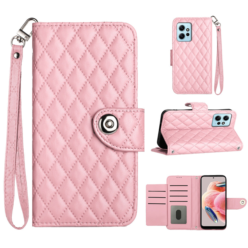 YB Imprinting Series-8 for Xiaomi Redmi Note 12 4G Case Leather Phone Wallet Cover with Hand Strap
