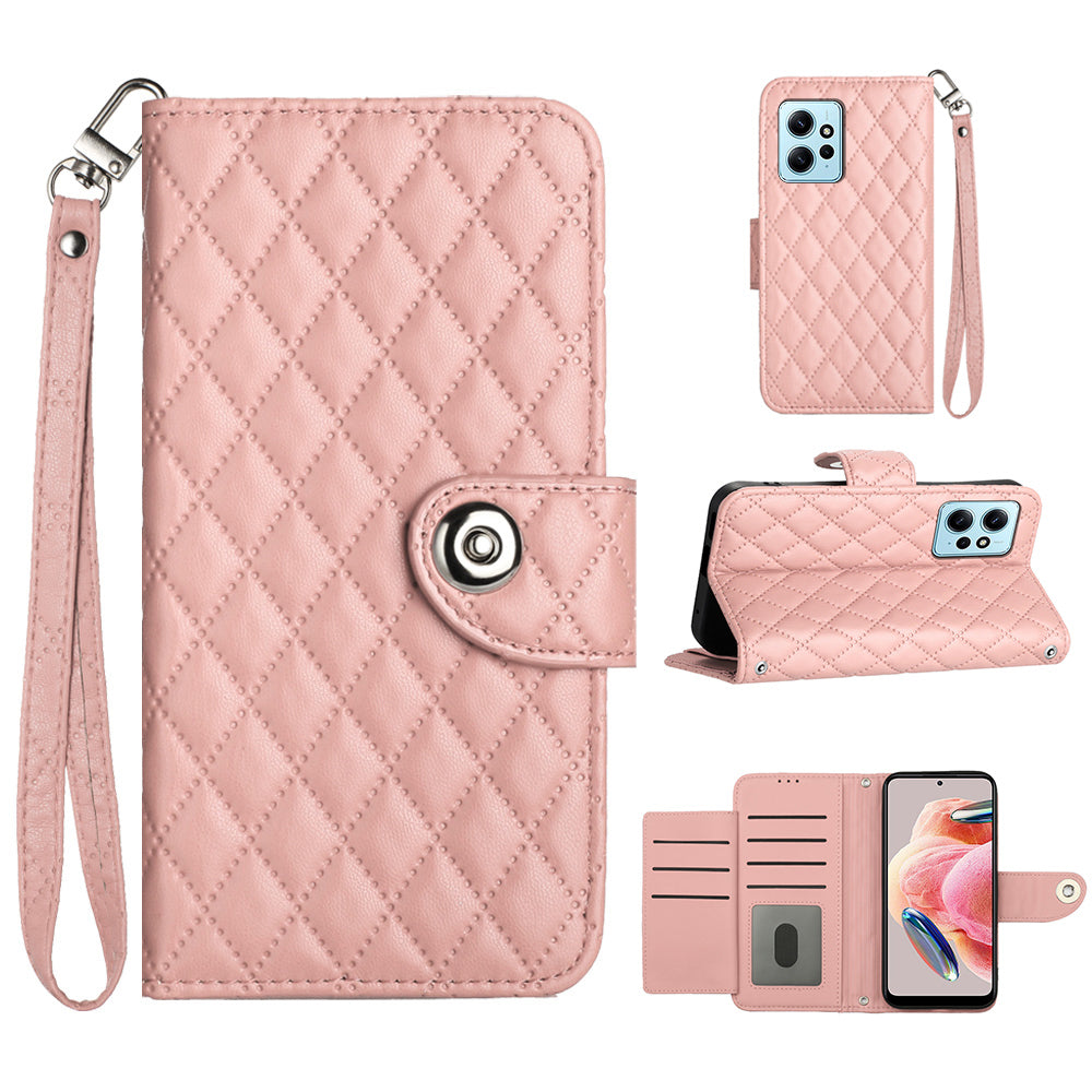 YB Imprinting Series-8 for Xiaomi Redmi Note 12 4G Case Leather Phone Wallet Cover with Hand Strap