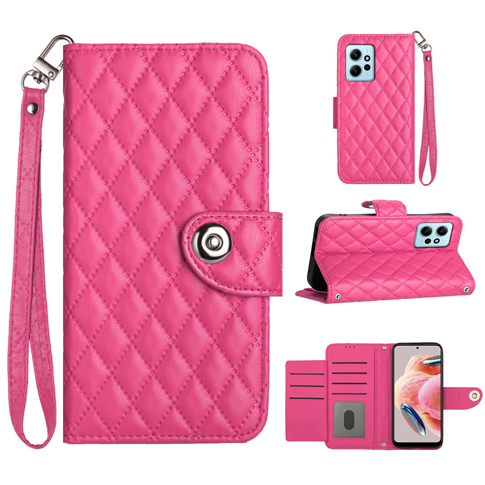 YB Imprinting Series-8 for Xiaomi Redmi Note 12 4G Case Leather Phone Wallet Cover with Hand Strap