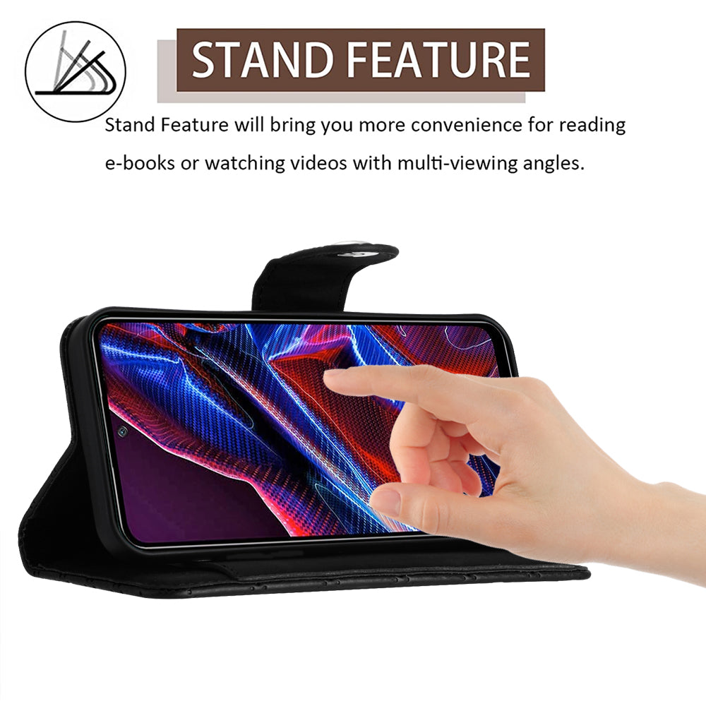 YB Imprinting Series-8 for Xiaomi Redmi Note 12 5G (Global) / Poco X5 5G Wallet Case Leather Anti-drop Phone Cover