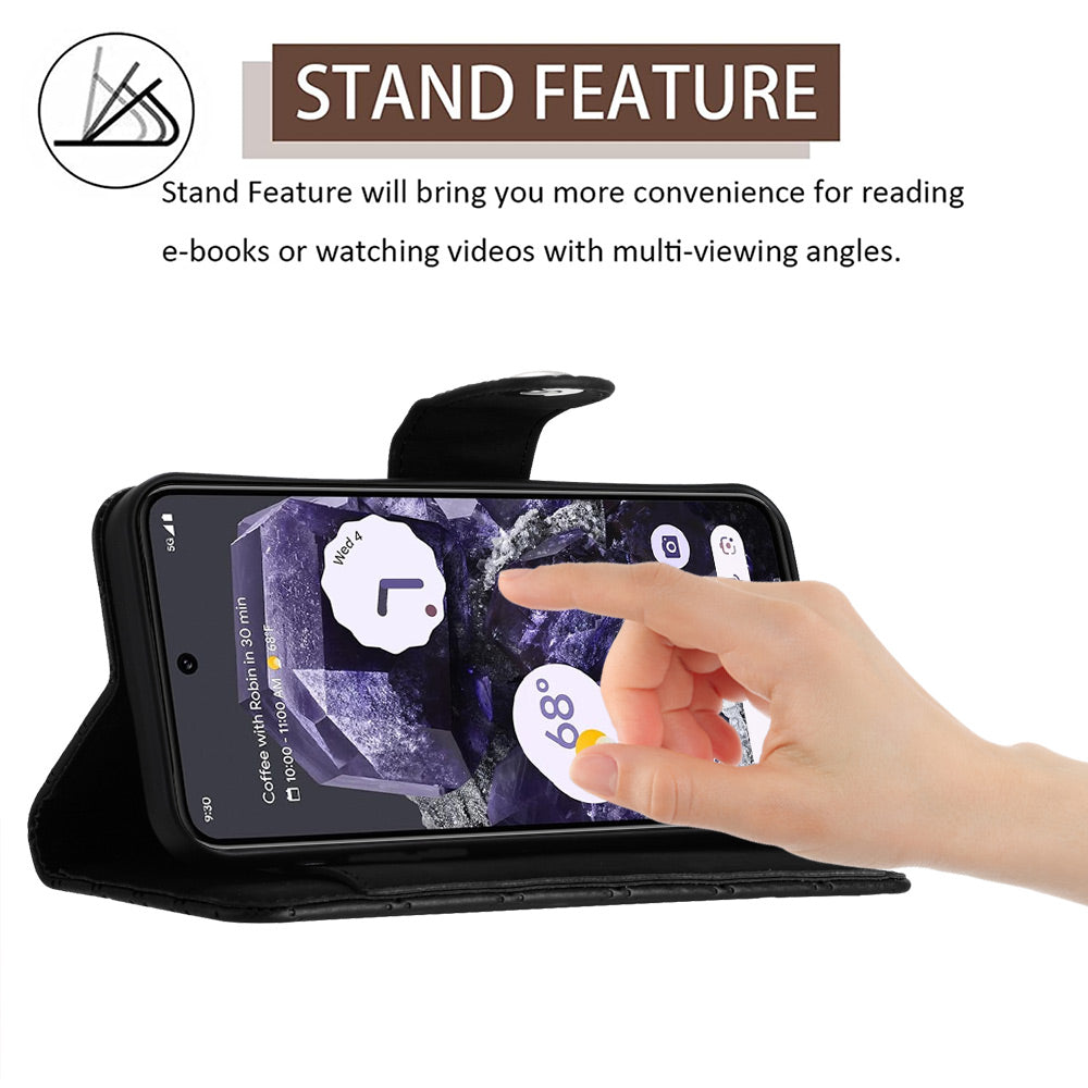 YB Imprinting Series-8 for Google Pixel 8a Cell Phone Case Rhombus Stand Cover with Card Slots