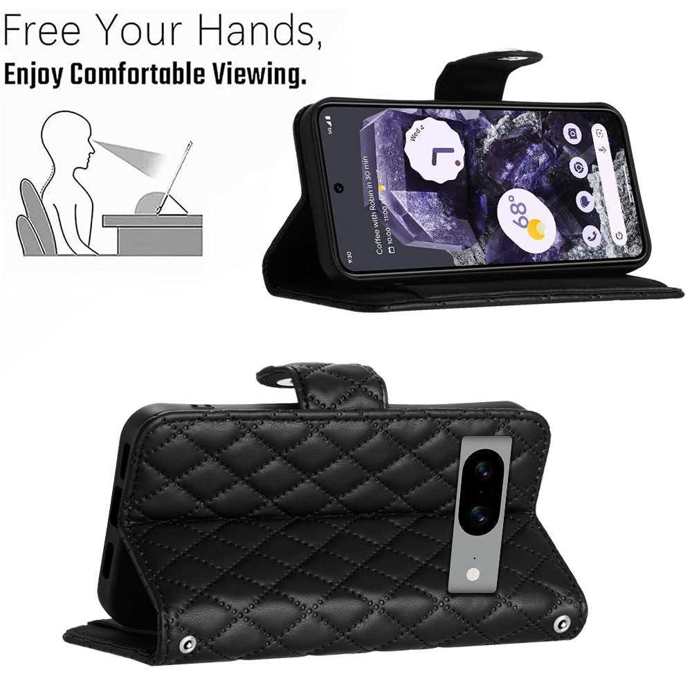 YB Imprinting Series-8 for Google Pixel 8a Cell Phone Case Rhombus Stand Cover with Card Slots