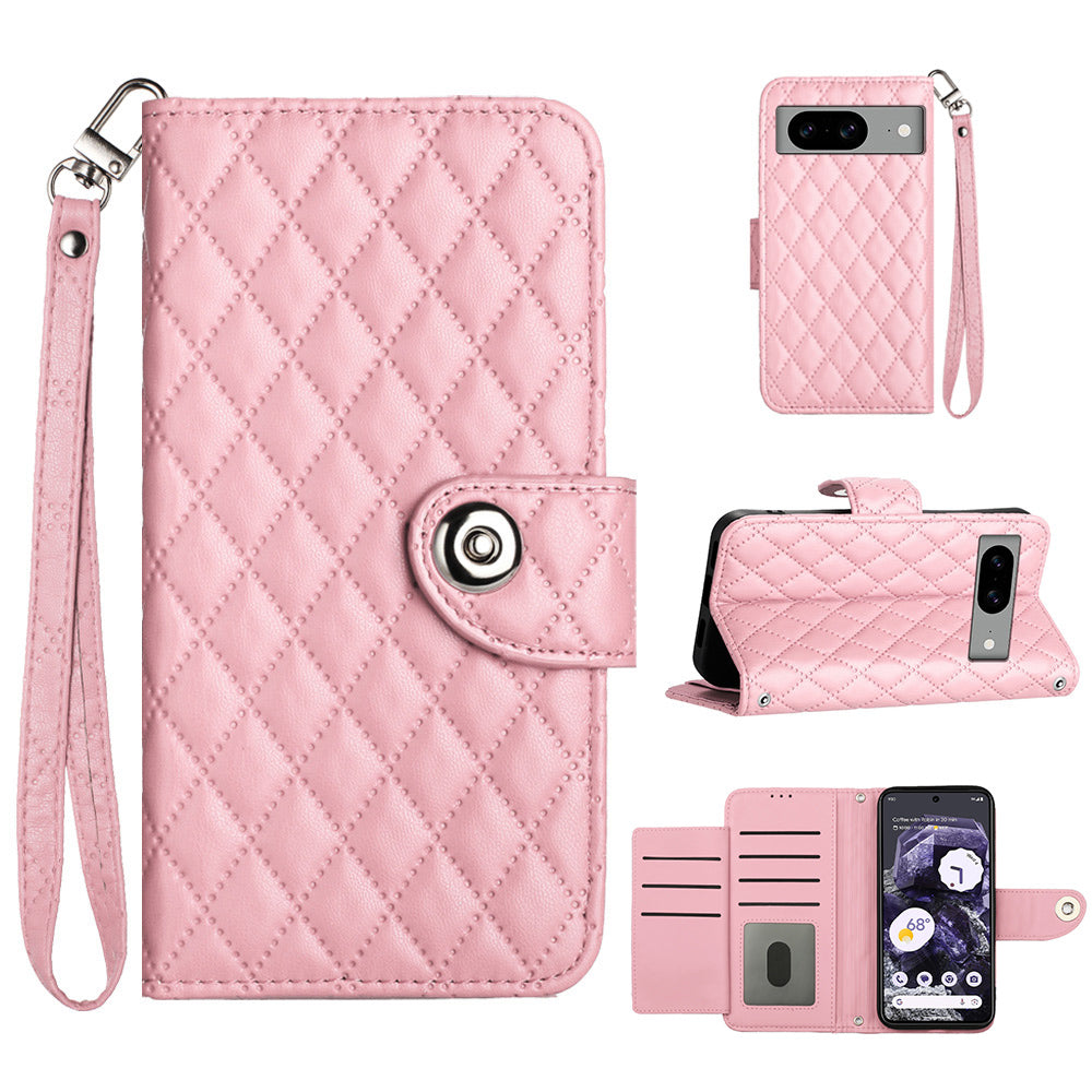 YB Imprinting Series-8 for Google Pixel 8a Cell Phone Case Rhombus Stand Cover with Card Slots